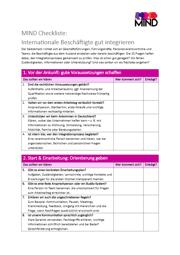 Checkliste als PDF: Internationale Beschäftigte gut integrieren