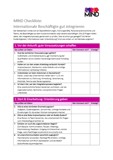 Checkliste als PDF: Internationale Beschäftigte gut integrieren